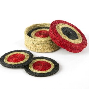 set de 6 dessous de verre et boite ronds en fibre naturelle collection tango