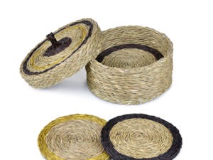 set de 6 dessous de verre et boite rond en fibre naturelle collection new terra