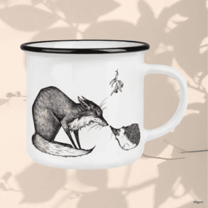 mug en céramique les complices avec un motif de renard et hérisson